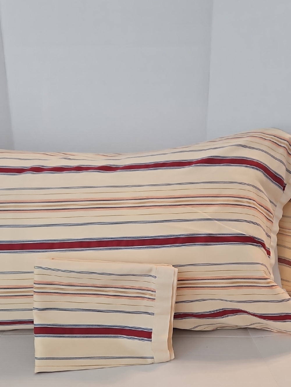 Chaps Cream Red Blue Tan Stripes Cotton King Pillowcases Set